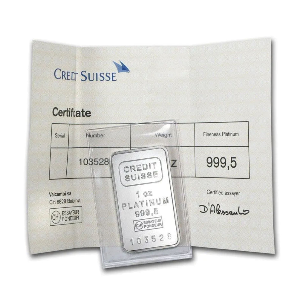 1 oz Credit Suisse Platinum Bar (with Assay) - amrarecoin.com