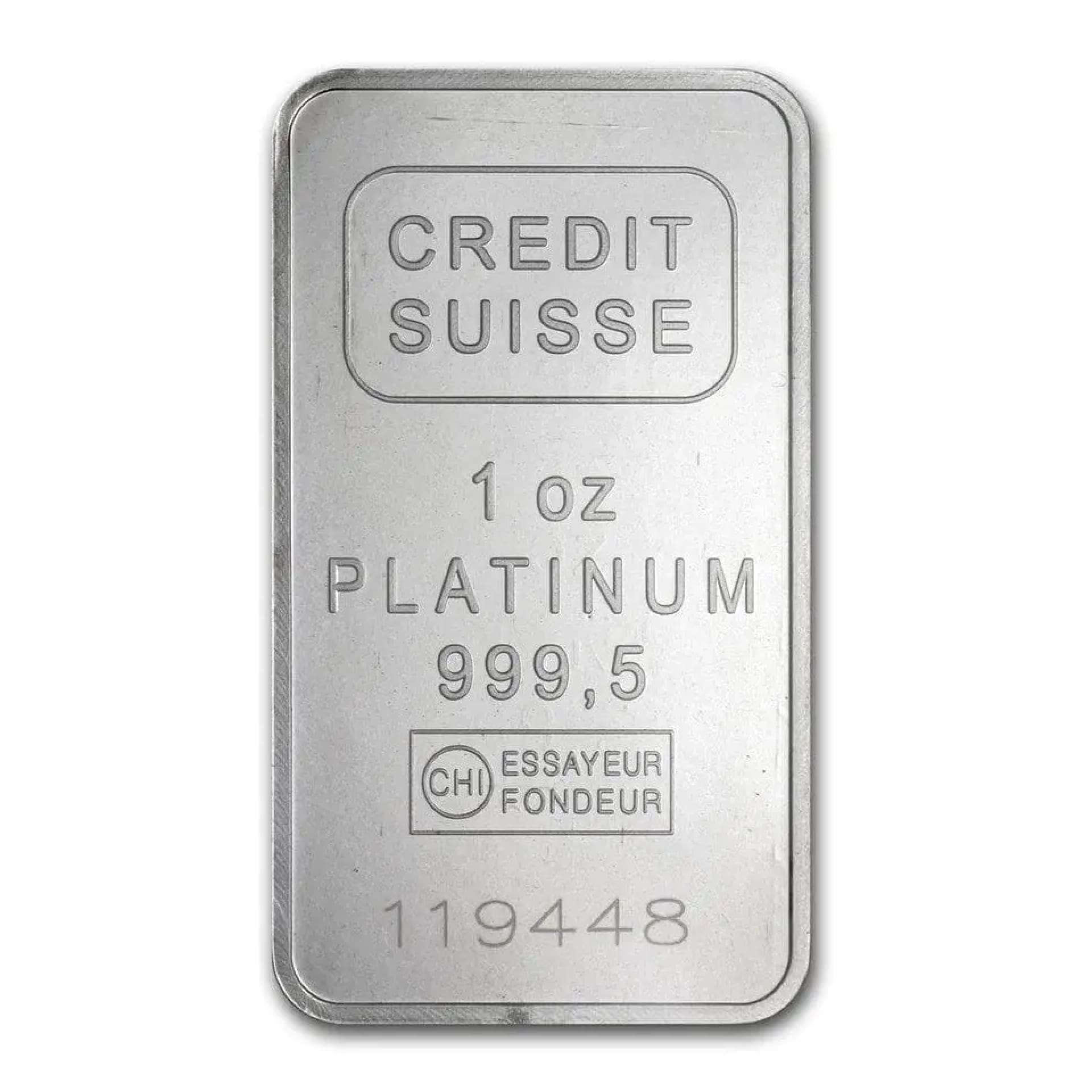 1 oz Credit Suisse Platinum Bar (with Assay) - American Rare Coin and Collectibles