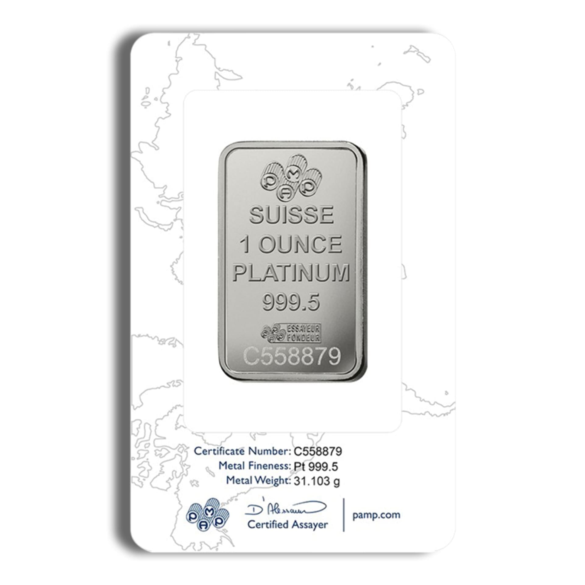 1 oz PAMP Platinum Bar (with Assay) - American Rare Coin and Collectibles