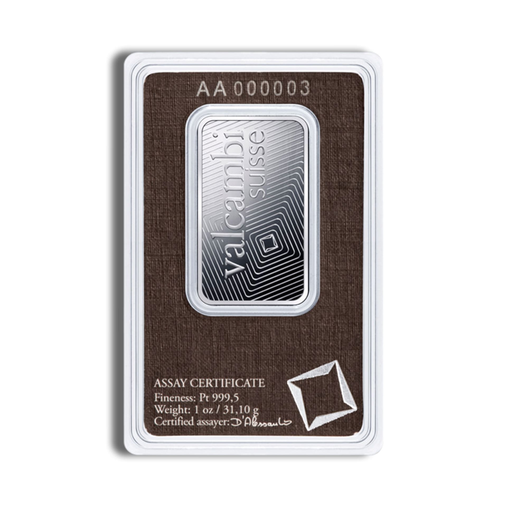 1 oz Valcambi Platinum Bar (with Assay) - amrarecoin.com
