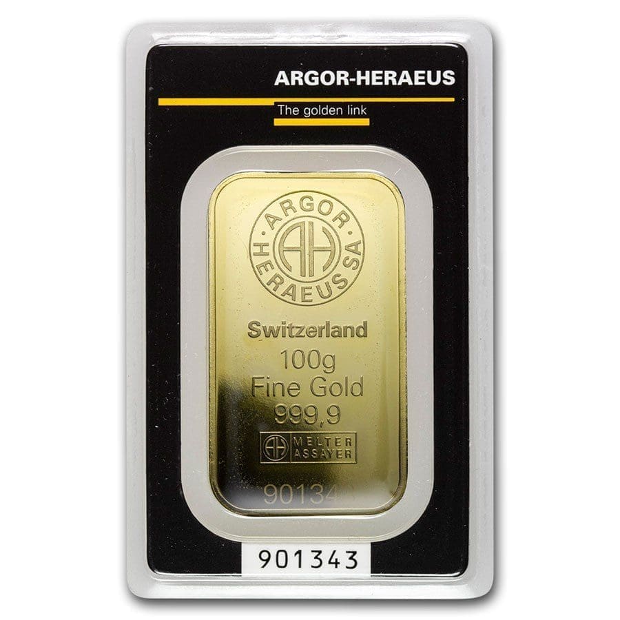 100 Gram Argor - Heraeus Suisse Gold Bar - amrarecoin.com
