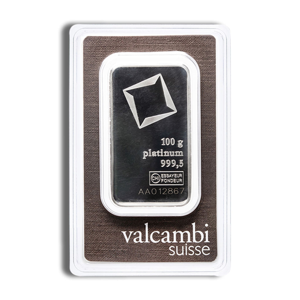 100 Gram Platinum Bar Valcambi - .9995 Fine Platinum (In Assay) - amrarecoin.com