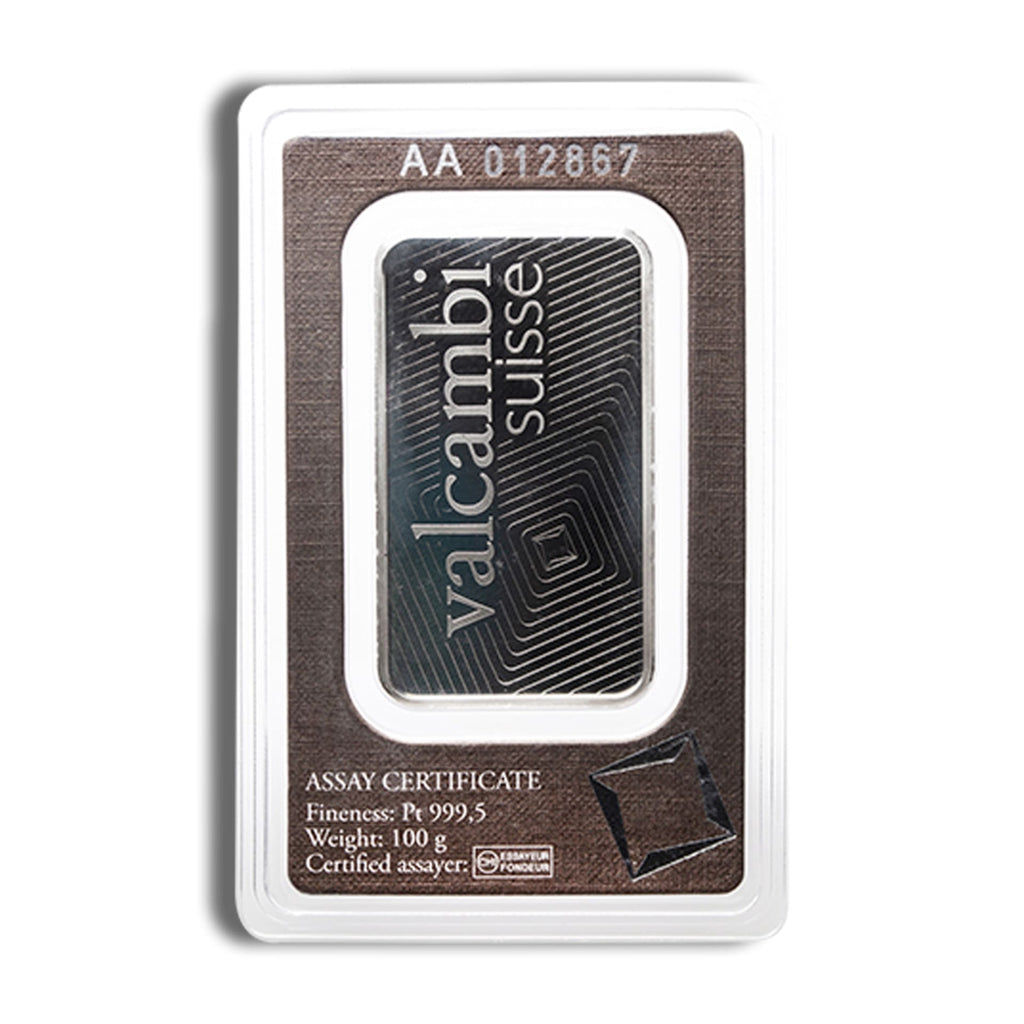 100 Gram Platinum Bar Valcambi - .9995 Fine Platinum (In Assay) - amrarecoin.com
