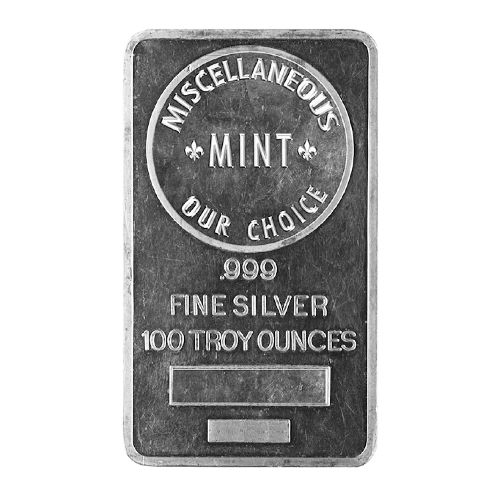 100 oz Silver Bar - Varied Mints