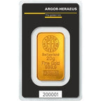 20 Gram Argor - Heraeus Gold Bar - KineBar (with Assay) - amrarecoin.com