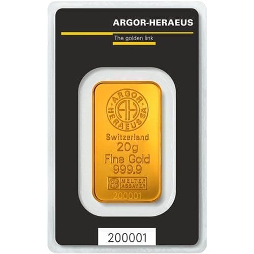 20 Gram Argor - Heraeus Gold Bar - KineBar (with Assay) - amrarecoin.com