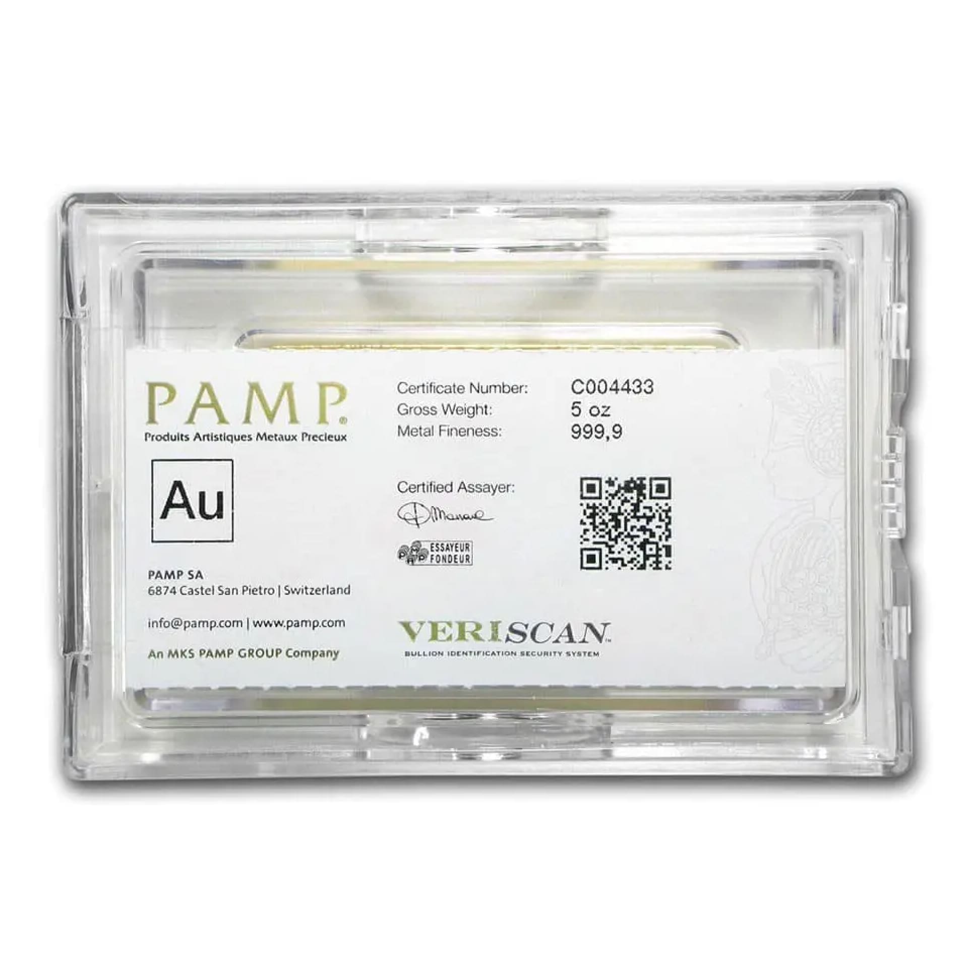 5 oz Gold Pamp Bar Lady Fortuna with Assay - amrarecoin.com